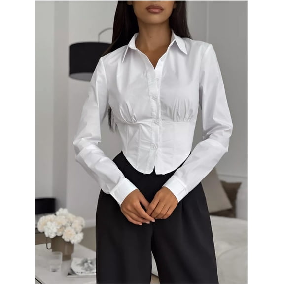 White Button-Down Shirt with Structured Fit