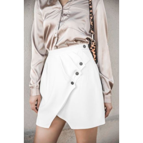 White Button Front Layered Asymmetrical Mini Skirt