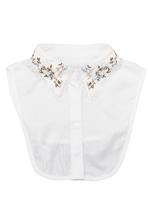 White Button Up Collar Embroidery Flower Pattern Polyester Detachable Dickey Blouse False Decorative Collars Half Shirt Adjustable Strap DIY