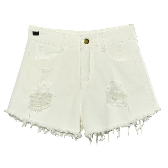 White Button for Women Fall Summer Denim Oversized Fringe Cowgirl High Waisted Ripped Tassel Distressed Basic Shorts Teen Girls 2025 Clothing Trendy L
