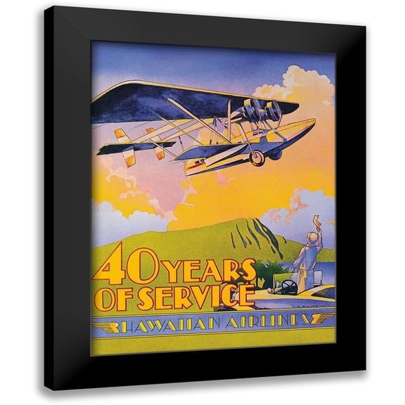 White, C.E. 12x14 Black Modern Framed Museum Art Print Titled - Hawaiian Airlines - 40 Years of Service