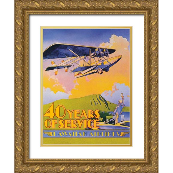 White, C.E. 19x24 Gold Ornate Wood Framed with Double Matting Museum Art Print Titled - Hawaiian Airlines - 40 Years of Service