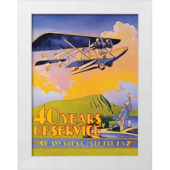 White, C.E. 25x32 White Modern Wood Framed Museum Art Print Titled - Hawaiian Airlines - 40 Years of Service