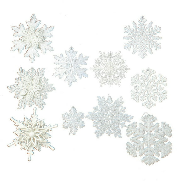 White C Set Of 3 White Plastic Snowflake Hanging Ornaments For Holiday Decorations 10X10 Centimeters