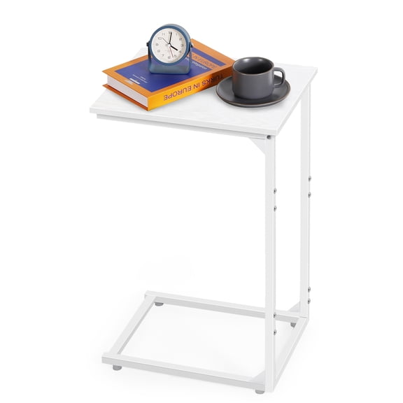 White C-Shaped End Table, Adjustable Height Slide-Under Sofa Side Table, Modern Water-Resistant Snack Table for Living Room, Bedroom, and Small Spaces