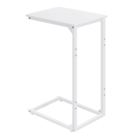 White C Shaped Side Table, C-Shaped Couch End Table, Slim C Snack Side Table with Metal Frame, Adjustable Leveling Feet, Space Saving Sofa Side Table for Living Room, Bedroom