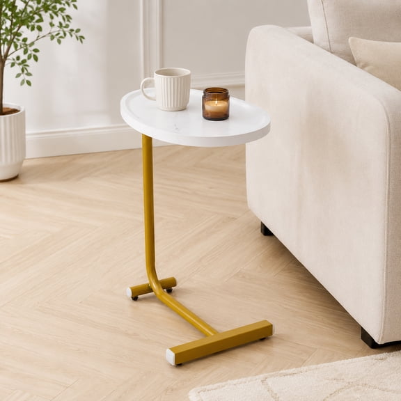 White C-Shaped Side Table, Small Sofa Table for Couch, Bed, Chair, Living Room and Bedroom Small Spaces