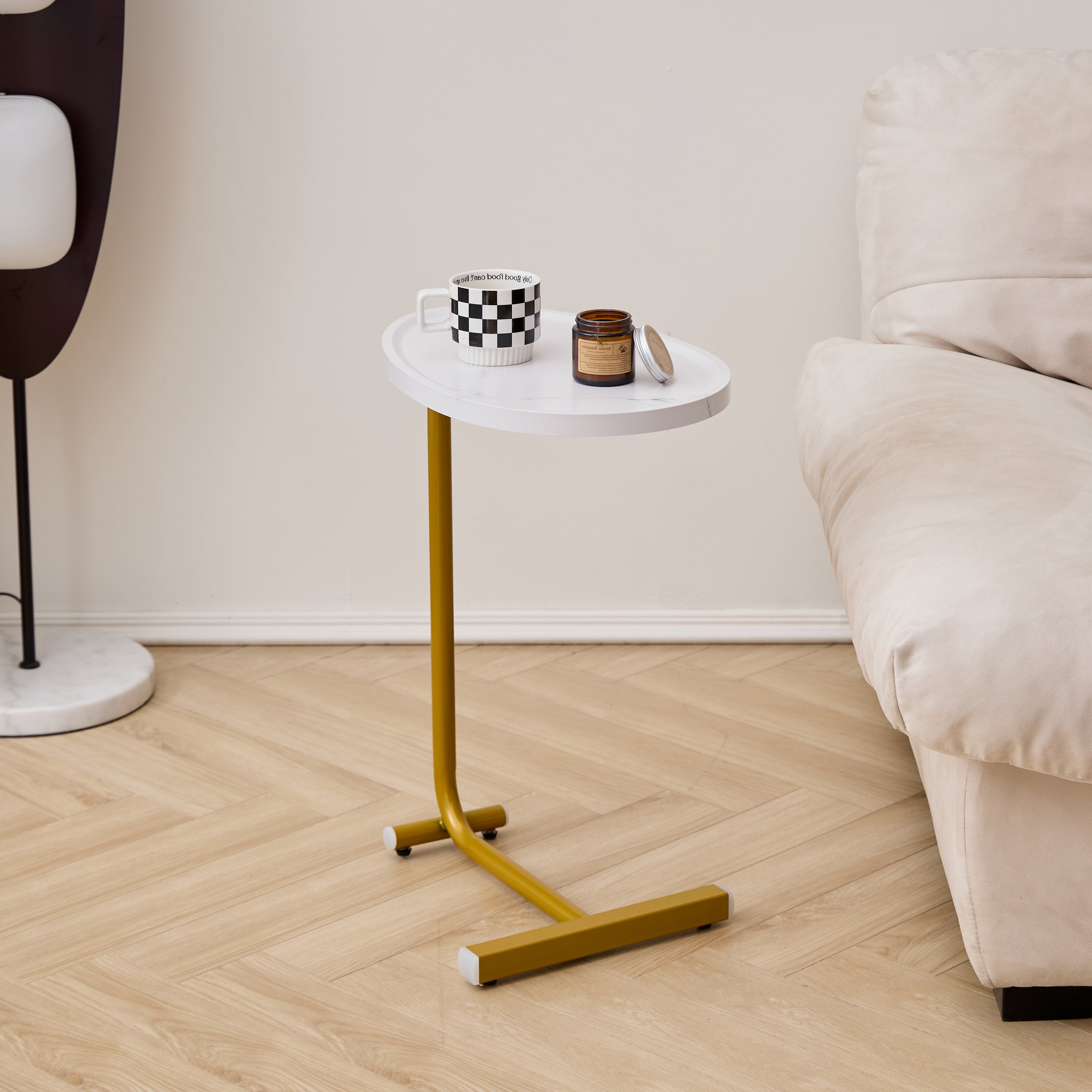 White C-shaped Side Table, Small Sofa Table for Cough, Bederoom