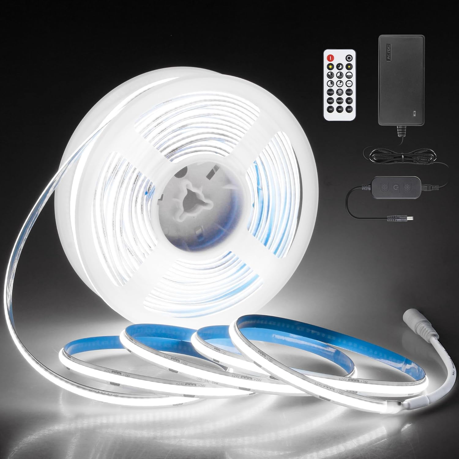 White COB Led Strip Lights 65.6FT/Roll with Dam-Process 6500K 24V LED ...