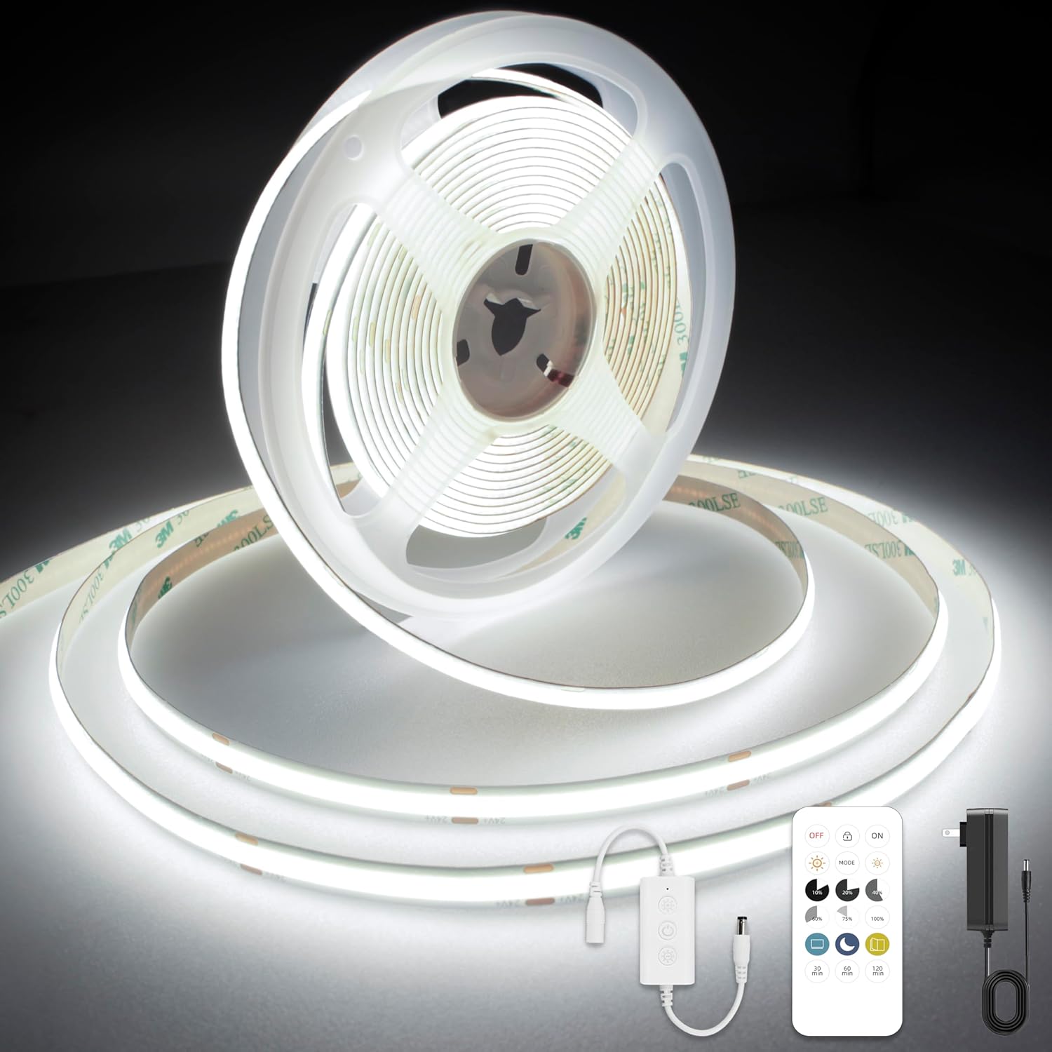 White COB Strip Light, Dimmable 24.6ft/7.5m Light, 6000K Daylight White ...