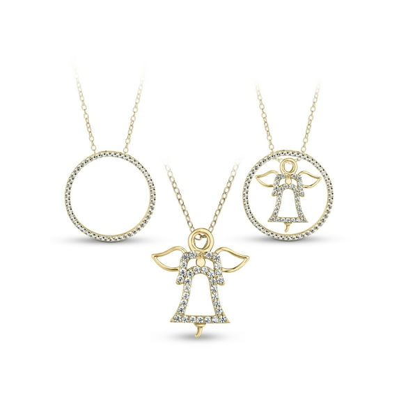 White CZ 18kt Gold over Sterling Silver Angel Circle 3-in-1 Interchangeable Necklace, 18"