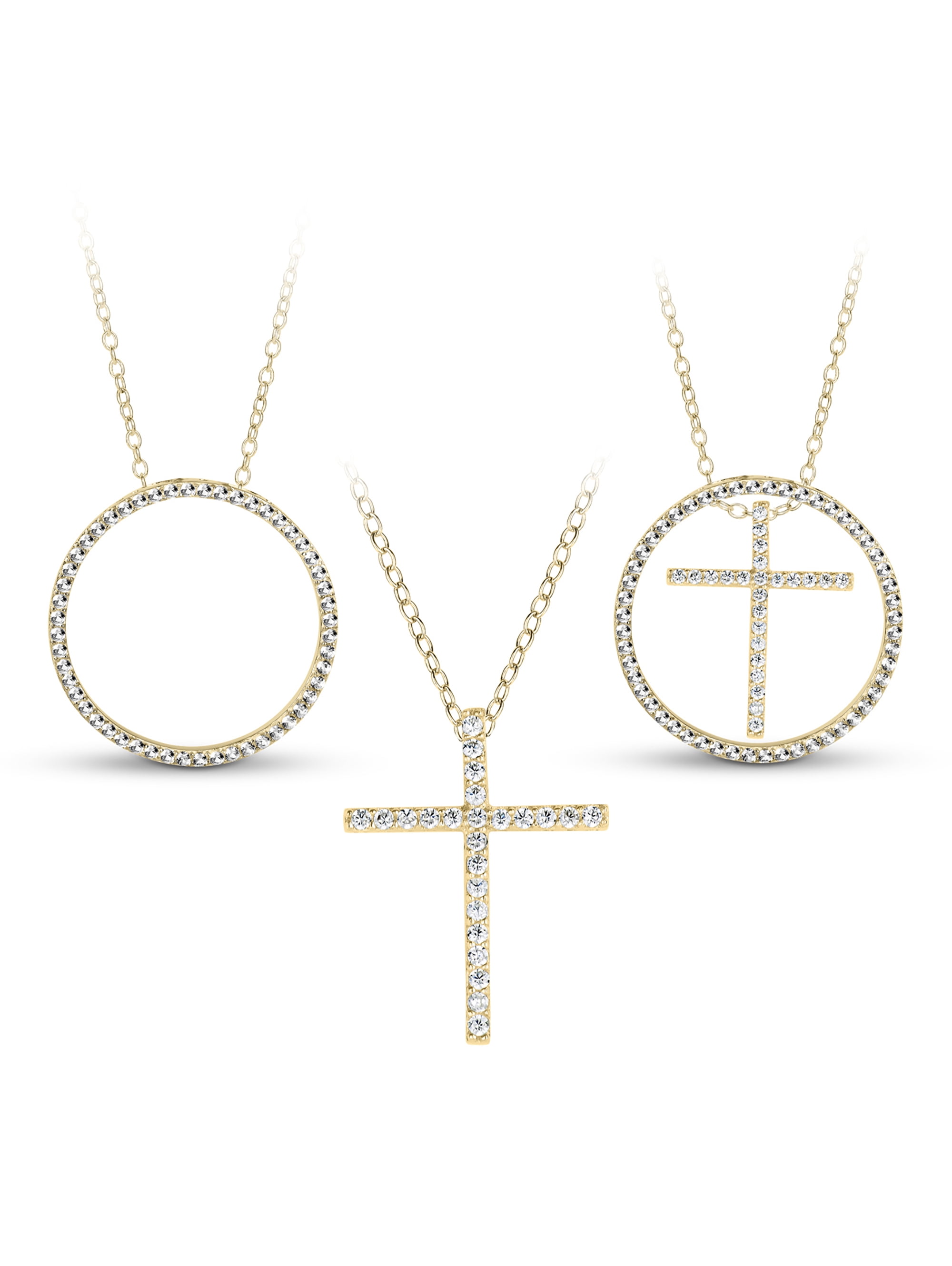 White CZ 18kt Gold over Sterling Silver Cross Circle 3-in-1 