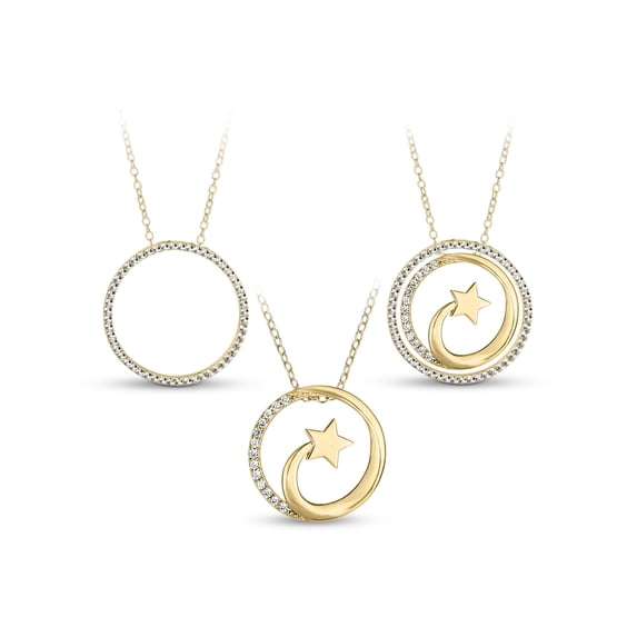 White CZ 18kt Gold over Sterling Silver Shooting Star Circle 3-in-1 Interchangeable Necklace, 18"