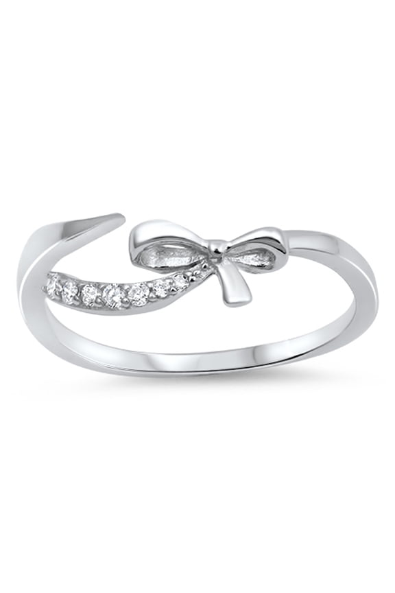 White CZ Bow Ribbon Knot Present Gift Ring .925 Sterling Silver Band Jewelry Female Size 10