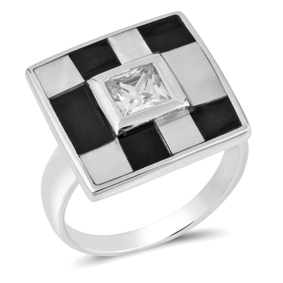 White CZ Checkerboard Grid Solitaire Ring .925 Sterling Silver Band Jewelry Female Size 8