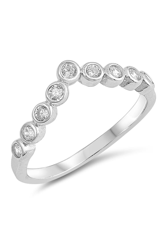 White CZ Chevron Pointed V Shape Bezel Ring .925 Sterling Silver Band Jewelry Female Size 8