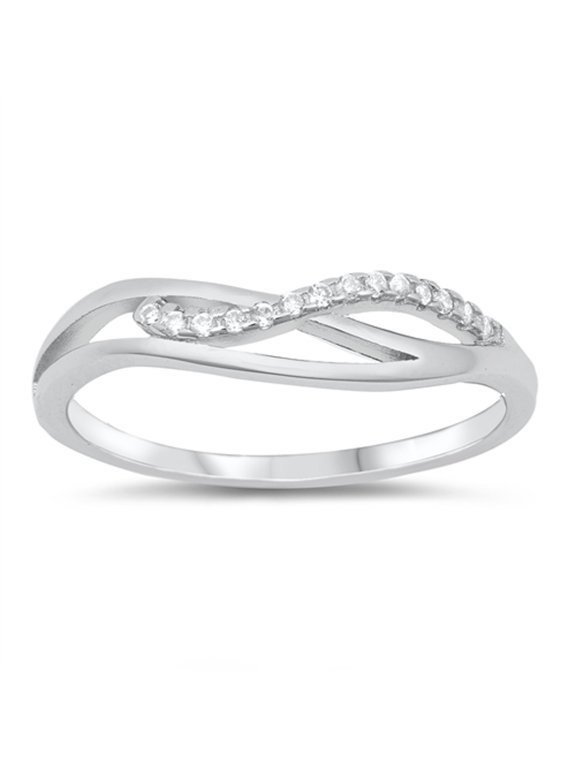 White CZ Criss Cross Infinity Know Wave Ring 925 Sterling Silver Band Jewelry Female Size 8