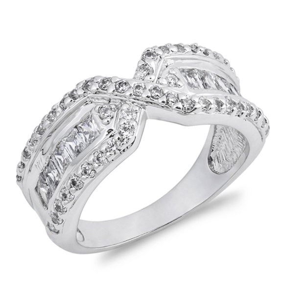 White Cubic Zirconia Criss Cross Knot Wedding Ring .925 Sterling Silver Band Jewelry Female Size 9
