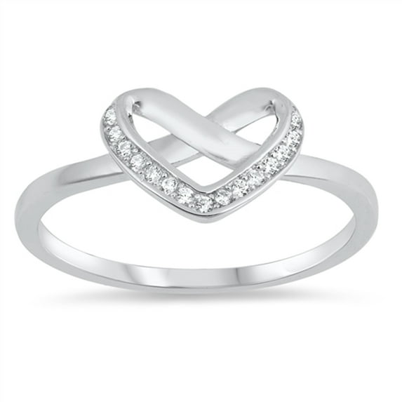 White CZ Criss Cross Love Heart Knot Ring .925 Sterling Silver Band Jewelry Female Size 6