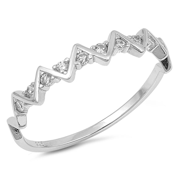 White CZ Criss Cross Pointed Zig Zag Ring .925 Sterling Silver Band Jewelry Female Size 10