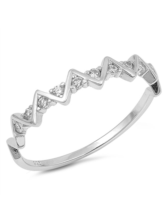 White CZ Criss Cross Pointed Zig Zag Ring .925 Sterling Silver Band Jewelry Female Size 6
