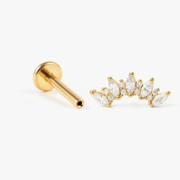 White CZ Crown Gold Flat Back Stud Earrings
