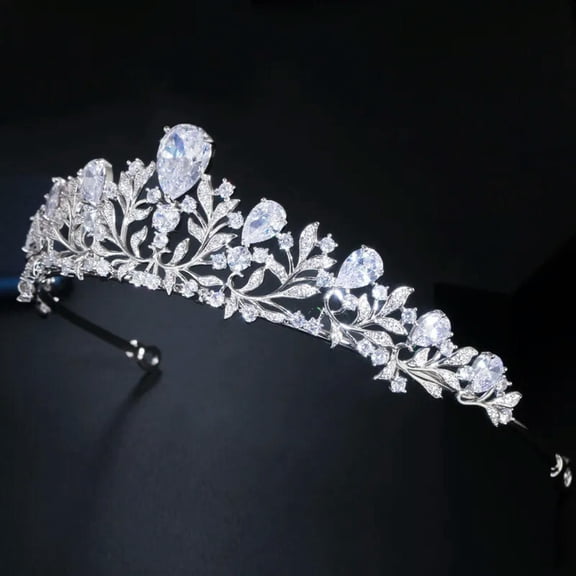 White CZ Drop Princess Headwear Tiaras Crown for Women Engagement Head Jewellry