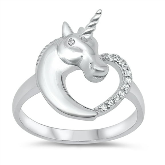 White CZ Girly Mystic Unicorn Fairy Tale Ring .925 Sterling Silver Band Jewelry Female Size 8