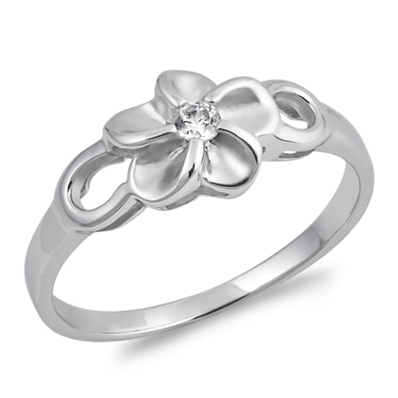 White CZ Hawaiian Plumeria Tropical Flower Ring Sterling Silver Band 925 Jewelry Female Size 6