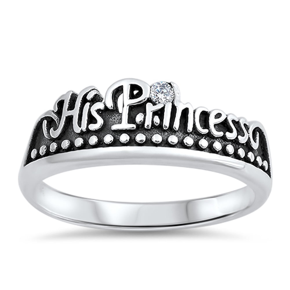 White CZ His Princess Christian Purity Ring .925 Sterling Silver Band Jewelry Female Size 7