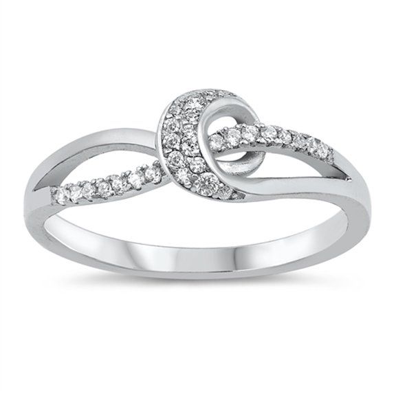 White CZ Infinity Spiral Swirl Knot Loop Ring Sterling Silver Band 925 Jewelry Female Size 6