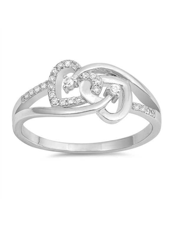 White CZ Interlocking Infinity Heart Promise Sterling Silver Ring 925 Jewelry Female Size 4
