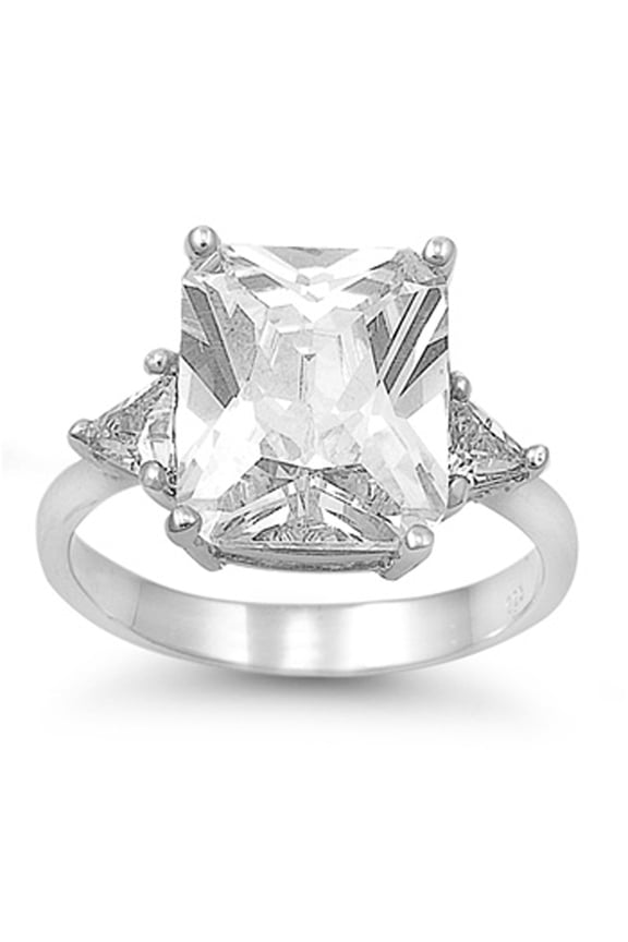 White CZ Large Solitaire Triangle Accent Ring Sterling Silver Band 925 Jewelry Female Size 5