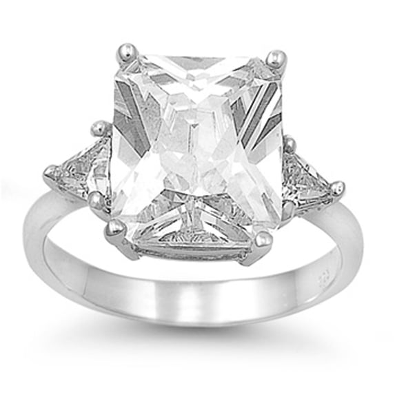 White CZ Large Solitaire Triangle Accent Ring Sterling Silver Band 925 Jewelry Female Size 9
