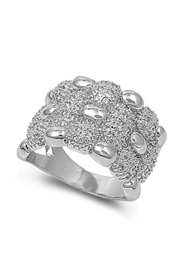 White Cubic Zirconia Micro Pave Ball Cluster Ring .925 Sterling Silver Band Jewelry Female Size 5