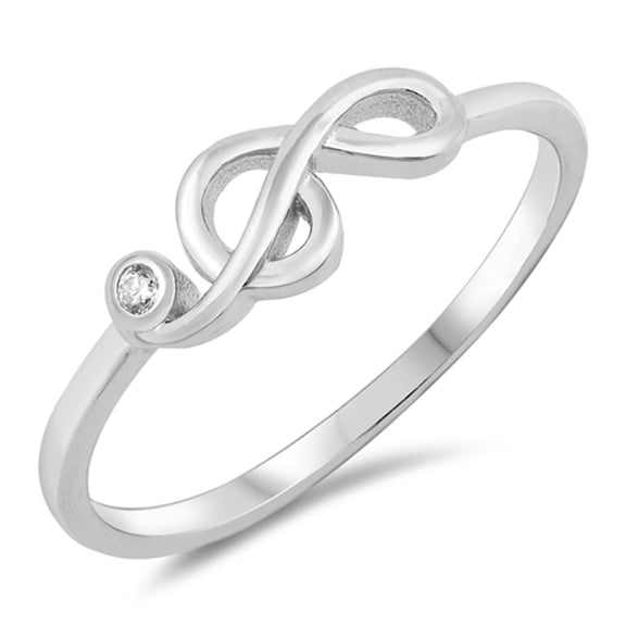 White CZ Music Note Clef Dainty Ring .925 Sterling Silver Arts Band Jewelry Female Size 7