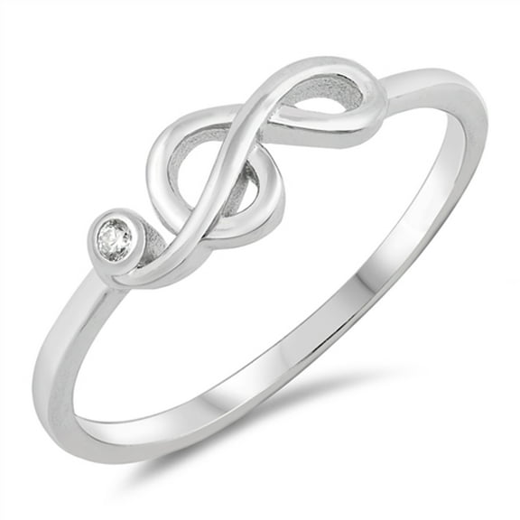 White CZ Music Note Clef Dainty Ring .925 Sterling Silver Arts Band Jewelry Female Size 8