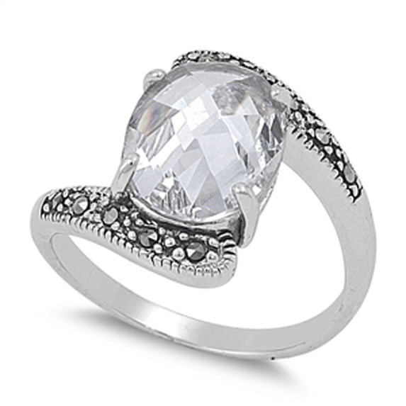 White CZ Oval Solitaire Swirl Elegant Ring .925 Sterling Silver Band Jewelry Female Size 10