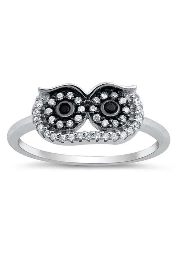 White CZ Owl Eyes Bird Animal Ring Sterling Silver Dainty Band 925 Jewelry Female Size 10