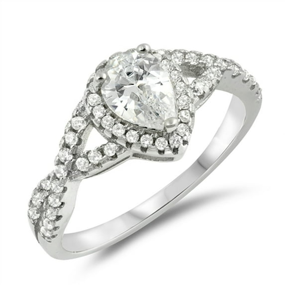 White CZ Pear Teardrop Infinity Knot Ring .925 Sterling Silver Band Jewelry Female Size 9