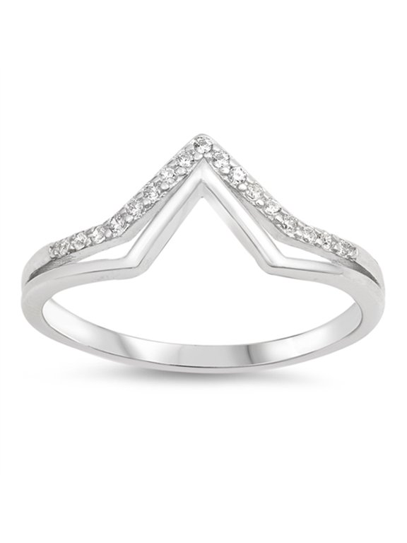 White CZ Pointed V Split Chevron Midi Ring .925 Sterling Silver Band Jewelry Female Size 5