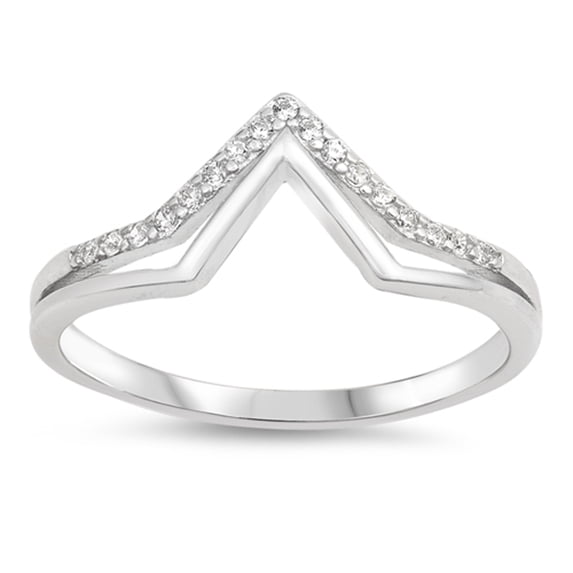 White CZ Pointed V Split Chevron Midi Ring .925 Sterling Silver Band Jewelry Female Size 7