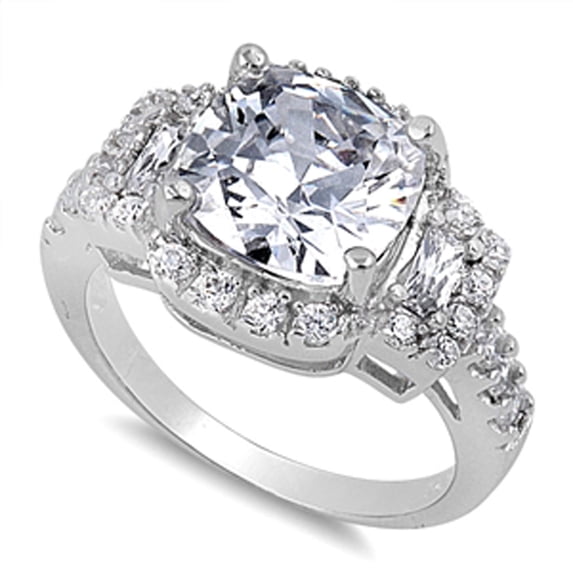 White CZ Polished Solitaire Elegant Ring ( Sizes 5 6 7 8 9 10 ) New 925 Sterling Silver Band Rings (Size 7)