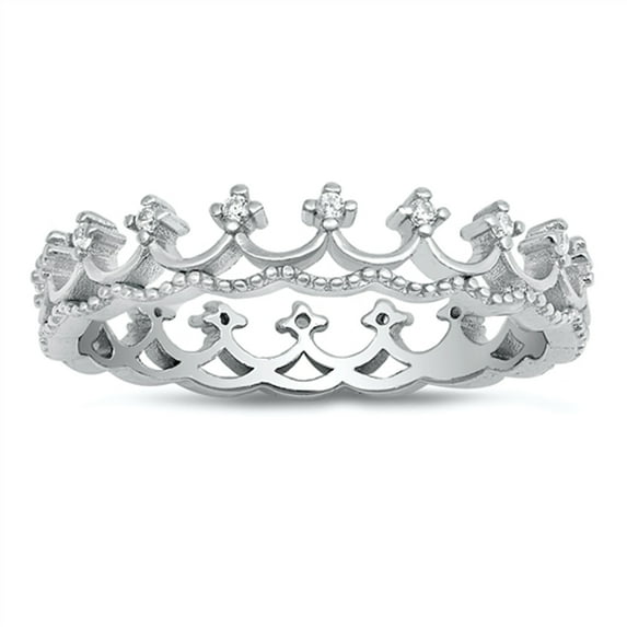 White CZ Princess Tiara Crown Eternity Ring .925 Sterling Silver Band Jewelry Female Size 10