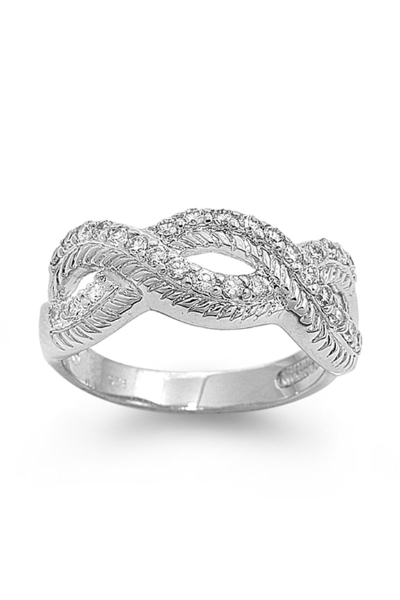 White CZ Rope Twist Criss Cross Ring .925 Sterling Silver Thumb Band Jewelry Female Size 6