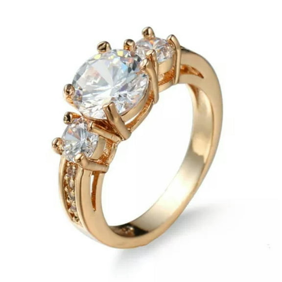 White CZ Round Cut Women's Yellow Gold Filled Engagement Jewelry Ring Size 6-10