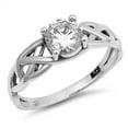 thumbnail image 1 of White CZ Round Solitaire Celtic Knot Ring .925 Sterling Silver Band Jewelry Female Size 5, 1 of 4