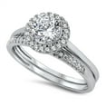thumbnail image 1 of White CZ Round Solitaire Halo Wedding Ring .925 Sterling Silver Band Jewelry Female Size 5, 1 of 4