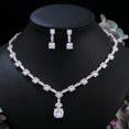 thumbnail image 1 of White CZ Round Square Party Earrings and Necklace Jewelry Set for Brides Wedding, 1 of 9