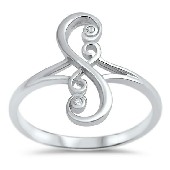 White CZ S Script Swirl Infinity Wave Ring .925 Sterling Silver Band Jewelry Female Size 4